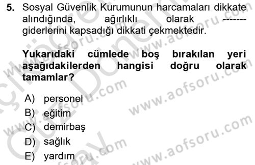 Hayat Sigortaları Ve Bireysel Emeklilik Sistemi Dersi 2024 - 2025 Yılı (Vize) Ara Sınav Soruları 5. Soru