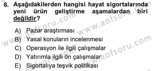 Hayat Sigortaları Ve Bireysel Emeklilik Sistemi Dersi 2024 - 2025 Yılı (Final) Dönem Sonu Sınav Soruları 6. Soru