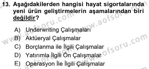 Hayat Sigortaları Ve Bireysel Emeklilik Sistemi Dersi 2024 - 2025 Yılı Yaz Okulu Sınav Soruları 13. Soru