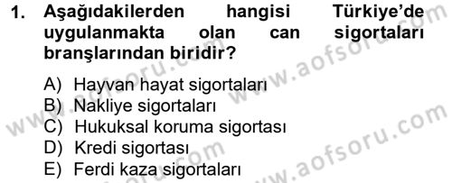 Hayat Dışı Sigortalar Dersi 2012 - 2013 Yılı (Vize) Ara Sınav Soruları 1. Soru