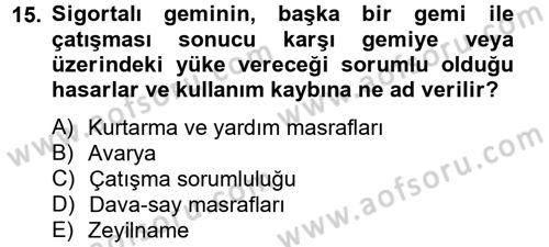 Hayat Dışı Sigortalar Dersi 2012 - 2013 Yılı (Vize) Ara Sınav Soruları 15. Soru