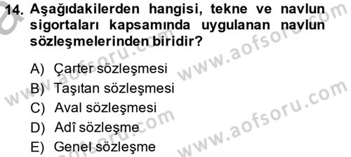 Hayat Dışı Sigortalar Dersi 2013 - 2014 Yılı (Vize) Ara Sınav Soruları 14. Soru