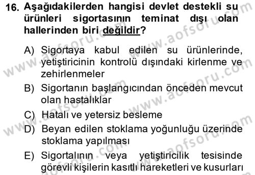 Hayat Dışı Sigortalar Dersi 2013 - 2014 Yılı (Vize) Ara Sınav Soruları 16. Soru