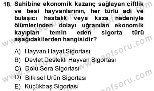 Hayat Dışı Sigortalar Dersi 2013 - 2014 Yılı (Vize) Ara Sınav Soruları 18. Soru