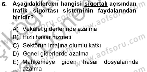 Hayat Dışı Sigortalar Dersi 2013 - 2014 Yılı (Vize) Ara Sınav Soruları 6. Soru