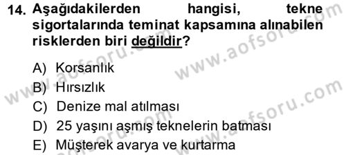Hayat Dışı Sigortalar Dersi 2014 - 2015 Yılı (Vize) Ara Sınav Soruları 14. Soru