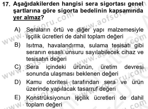 Hayat Dışı Sigortalar Dersi 2015 - 2016 Yılı (Vize) Ara Sınav Soruları 17. Soru