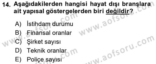 Hayat Dışı Sigortalar Dersi 2016 - 2017 Yılı (Final) Dönem Sonu Sınav Soruları 14. Soru