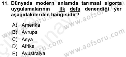 Hayat Dışı Sigortalar Dersi 2017 - 2018 Yılı 3 Ders Sınav Soruları 11. Soru