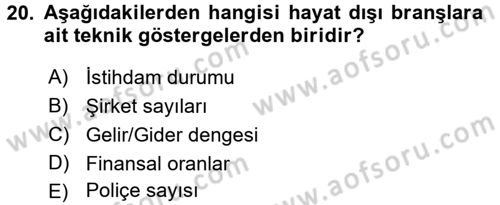 Hayat Dışı Sigortalar Dersi 2017 - 2018 Yılı 3 Ders Sınav Soruları 20. Soru