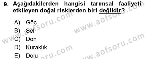 Hayat Dışı Sigortalar Dersi 2017 - 2018 Yılı 3 Ders Sınav Soruları 9. Soru