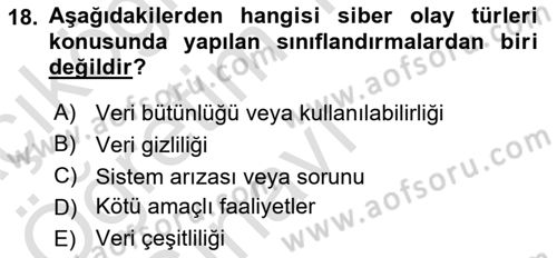 Hayat Dışı Sigortalar Dersi 2020 - 2021 Yılı Yaz Okulu Sınav Soruları 18. Soru