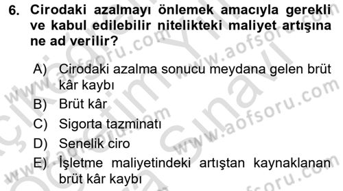 Hayat Dışı Sigortalar Dersi 2021 - 2022 Yılı (Vize) Ara Sınav Soruları 6. Soru