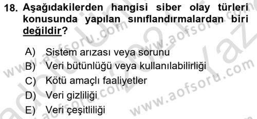 Hayat Dışı Sigortalar Dersi 2021 - 2022 Yılı Yaz Okulu Sınav Soruları 18. Soru