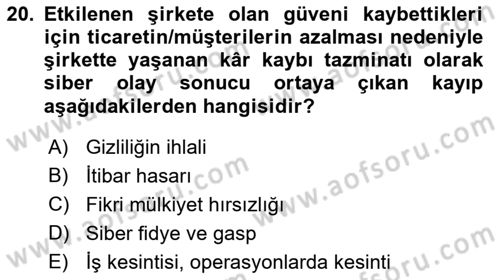 Hayat Dışı Sigortalar Dersi 2022 - 2023 Yılı Yaz Okulu Sınav Soruları 20. Soru
