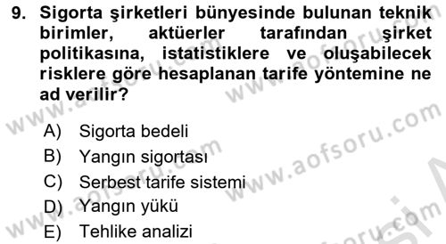 Hayat Dışı Sigortalar Dersi 2023 - 2024 Yılı (Vize) Ara Sınav Soruları 9. Soru