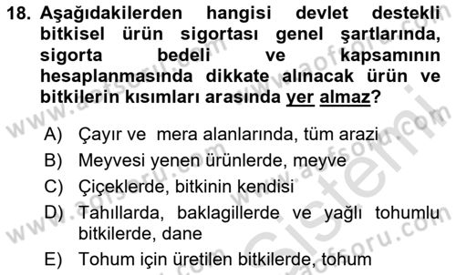 Hayat Dışı Sigortalar Dersi 2024 - 2025 Yılı (Vize) Ara Sınav Soruları 18. Soru