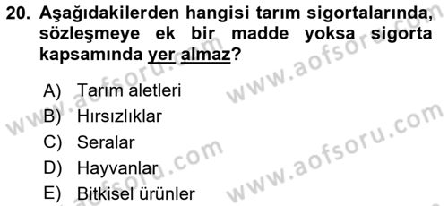 Hayat Dışı Sigortalar Dersi 2024 - 2025 Yılı (Vize) Ara Sınav Soruları 20. Soru