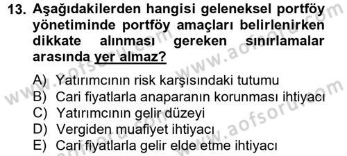 Portföy Yönetimi Dersi 2012 - 2013 Yılı (Vize) Ara Sınav Soruları 13. Soru