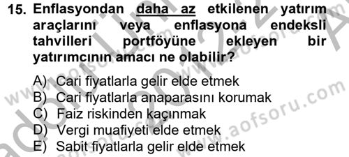 Portföy Yönetimi Dersi 2012 - 2013 Yılı (Vize) Ara Sınav Soruları 15. Soru