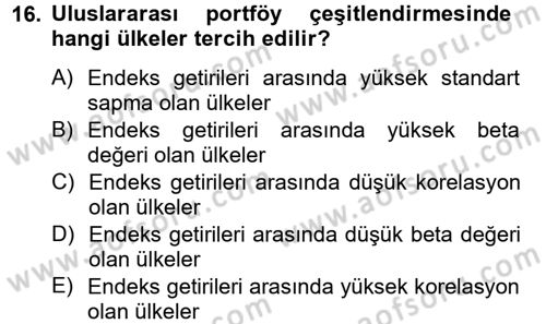 Portföy Yönetimi Dersi 2012 - 2013 Yılı (Vize) Ara Sınav Soruları 16. Soru