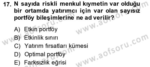 Portföy Yönetimi Dersi 2013 - 2014 Yılı (Vize) Ara Sınavı 17. Soru