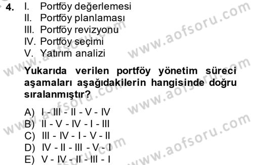 Portföy Yönetimi Dersi 2013 - 2014 Yılı (Vize) Ara Sınavı 4. Soru