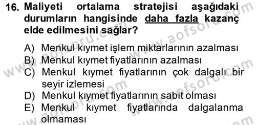 Portföy Yönetimi Dersi 2013 - 2014 Yılı (Final) Dönem Sonu Sınav Soruları 16. Soru