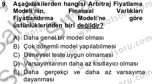 Portföy Yönetimi Dersi 2013 - 2014 Yılı (Final) Dönem Sonu Sınav Soruları 9. Soru