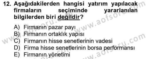 Portföy Yönetimi Dersi 2013 - 2014 Yılı Tek Ders Sınav Soruları 12. Soru