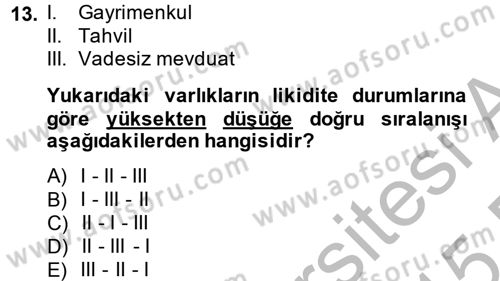 Portföy Yönetimi Dersi 2014 - 2015 Yılı (Vize) Ara Sınav Soruları 13. Soru