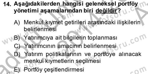 Portföy Yönetimi Dersi 2014 - 2015 Yılı (Vize) Ara Sınav Soruları 14. Soru