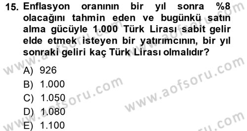 Portföy Yönetimi Dersi 2014 - 2015 Yılı (Vize) Ara Sınav Soruları 15. Soru