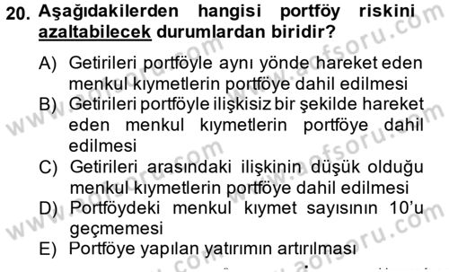 Portföy Yönetimi Dersi 2014 - 2015 Yılı (Vize) Ara Sınav Soruları 20. Soru