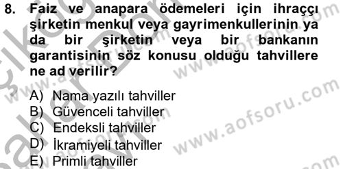 Portföy Yönetimi Dersi 2014 - 2015 Yılı (Vize) Ara Sınav Soruları 8. Soru