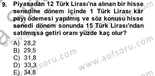 Portföy Yönetimi Dersi 2014 - 2015 Yılı (Vize) Ara Sınav Soruları 9. Soru