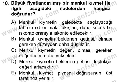 Portföy Yönetimi Dersi 2014 - 2015 Yılı (Final) Dönem Sonu Sınav Soruları 10. Soru