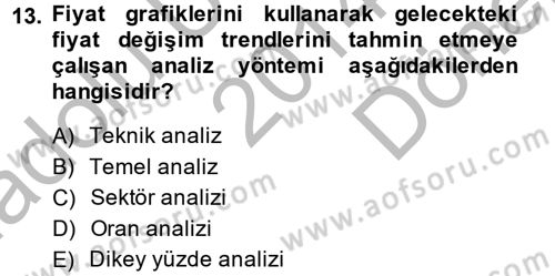 Portföy Yönetimi Dersi 2014 - 2015 Yılı (Final) Dönem Sonu Sınav Soruları 13. Soru