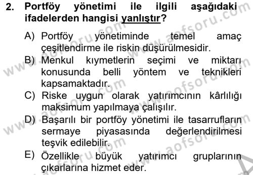 Portföy Yönetimi Dersi 2014 - 2015 Yılı (Final) Dönem Sonu Sınav Soruları 2. Soru