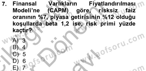 Portföy Yönetimi Dersi 2014 - 2015 Yılı (Final) Dönem Sonu Sınav Soruları 7. Soru
