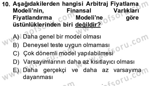 Portföy Yönetimi Dersi 2014 - 2015 Yılı Tek Ders Sınav Soruları 10. Soru
