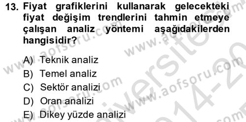 Portföy Yönetimi Dersi 2014 - 2015 Yılı Tek Ders Sınav Soruları 13. Soru