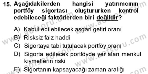 Portföy Yönetimi Dersi 2014 - 2015 Yılı Tek Ders Sınav Soruları 15. Soru