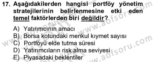 Portföy Yönetimi Dersi 2014 - 2015 Yılı Tek Ders Sınav Soruları 17. Soru