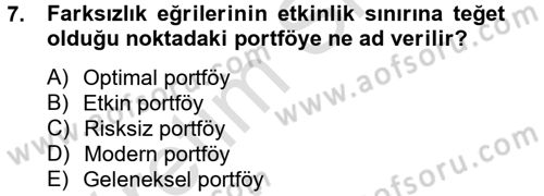 Portföy Yönetimi Dersi 2014 - 2015 Yılı Tek Ders Sınav Soruları 7. Soru