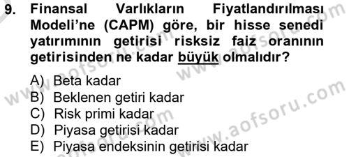 Portföy Yönetimi Dersi 2014 - 2015 Yılı Tek Ders Sınav Soruları 9. Soru