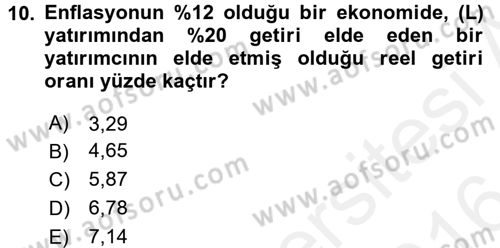Portföy Yönetimi Dersi 2015 - 2016 Yılı (Vize) Ara Sınav Soruları 10. Soru