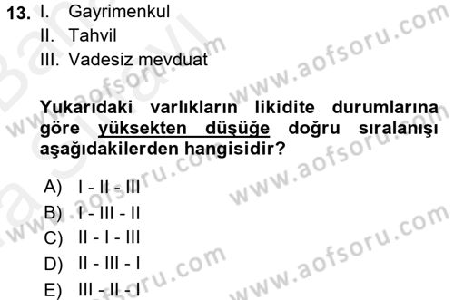 Portföy Yönetimi Dersi 2015 - 2016 Yılı (Vize) Ara Sınav Soruları 13. Soru