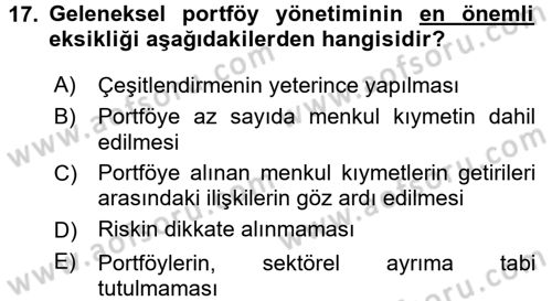 Portföy Yönetimi Dersi 2015 - 2016 Yılı (Vize) Ara Sınav Soruları 17. Soru