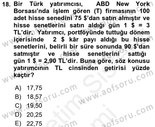 Portföy Yönetimi Dersi 2015 - 2016 Yılı (Vize) Ara Sınav Soruları 18. Soru